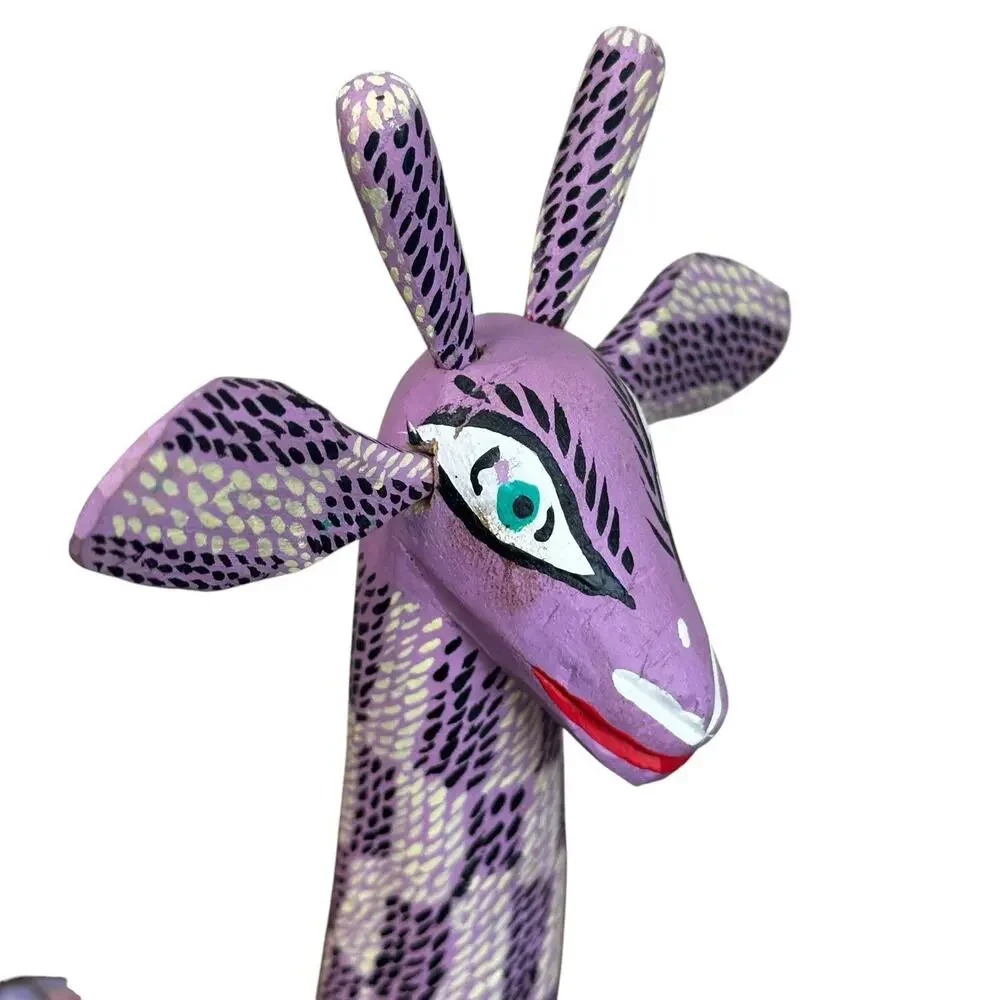 Oaxacan Wood Carved Giraffe Alebrije Mexican Folk Art Signed Mireya Sosa Purple
